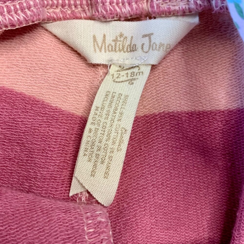 MATILDA JANE Striped Overalls Girls 12-18 Mos Pink Stripes Floral Ruffles Romper - Picture 9 of 11